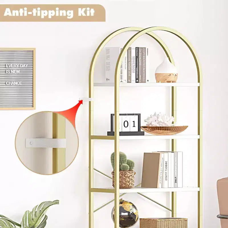 Libreria a 5 Ripiani ad Arco, Scaffale a Giorno – Nero / Grigio / Vintage / Bianco