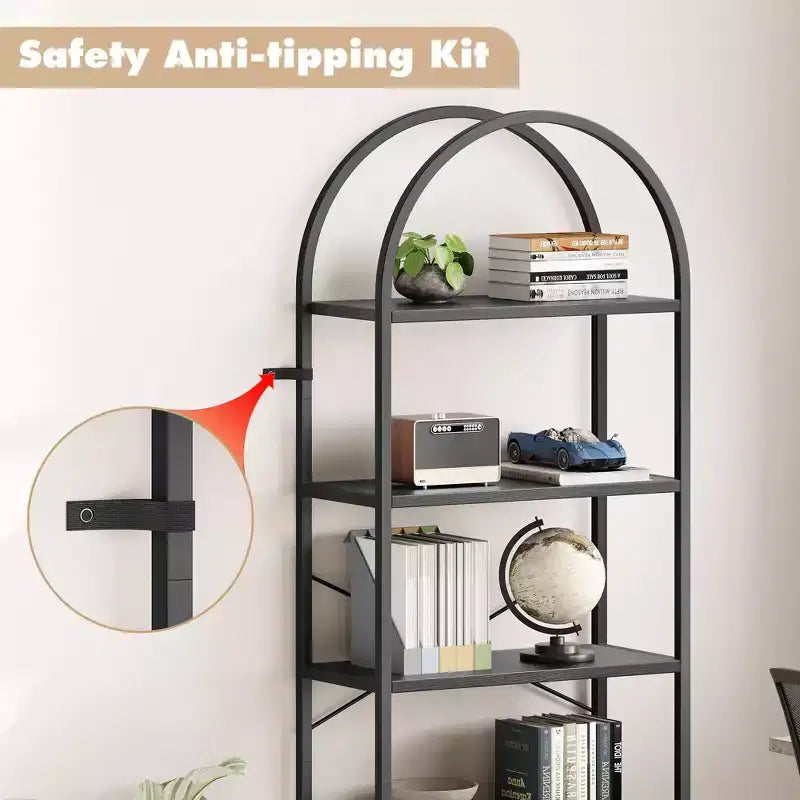 Libreria a 5 Ripiani ad Arco, Scaffale a Giorno – Nero / Grigio / Vintage / Bianco