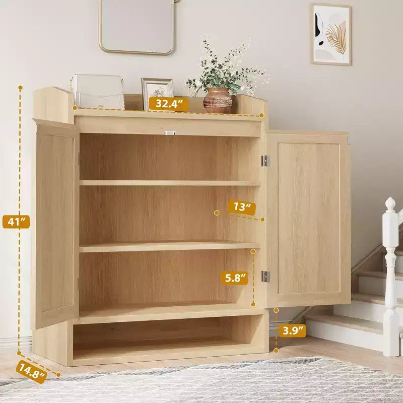 Armadietto portascarpe chiuso in rattan nero e rovere, 24 paia, autoportante