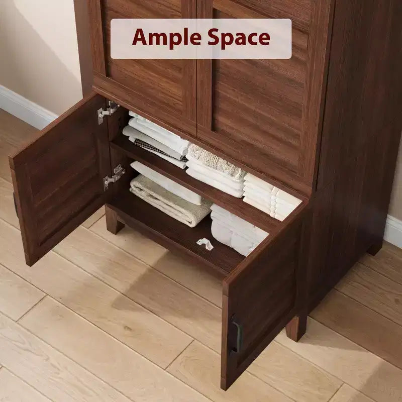 Armadio a 4 ante freestanding con appendiabiti, bianco rustico / noce, altezza 72", 1 persona