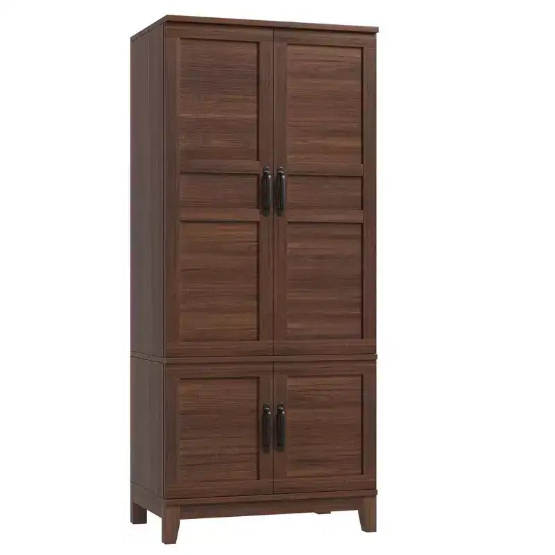 Armadio a 4 ante freestanding con appendiabiti, bianco rustico / noce, altezza 72", 1 persona