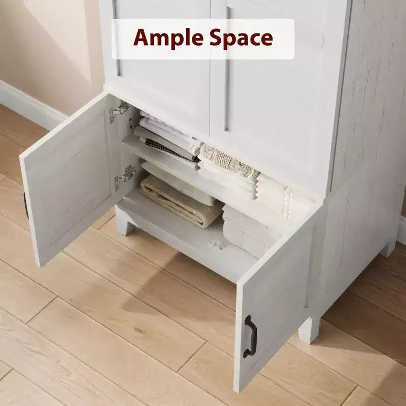 Armadio a 4 ante freestanding con appendiabiti, bianco rustico / noce, altezza 72", 1 persona