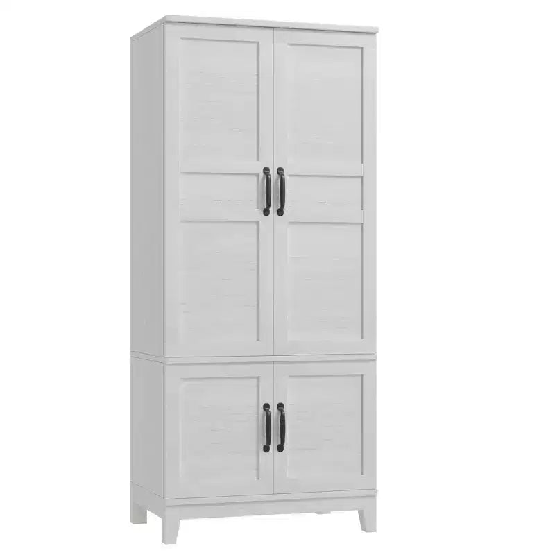 Armadio a 4 ante freestanding con appendiabiti, bianco rustico / noce, altezza 72", 1 persona
