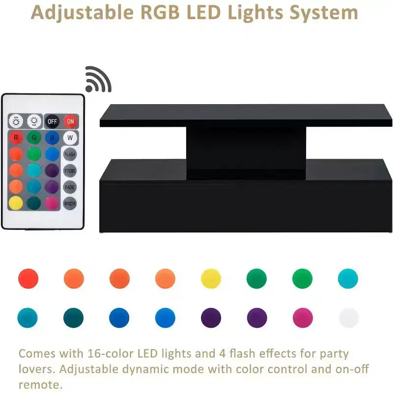 Tavolino da Caffè Rettangolare Nero con Luce Ambientale RGB, Utilizzo Singolo