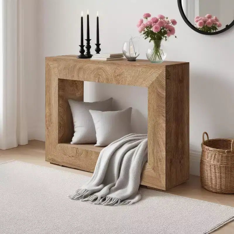 Consolle da divano e ingresso da 1 pezzo, stretta 47", in legno bruciato/marrone naturale stile Farmhouse