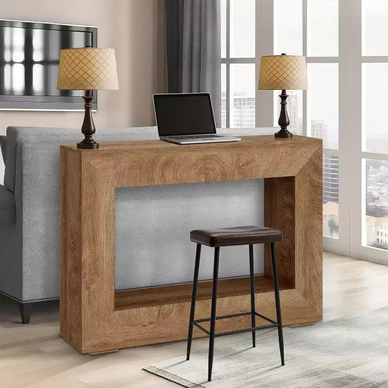 Consolle da divano e ingresso da 1 pezzo, stretta 47", in legno bruciato/marrone naturale stile Farmhouse