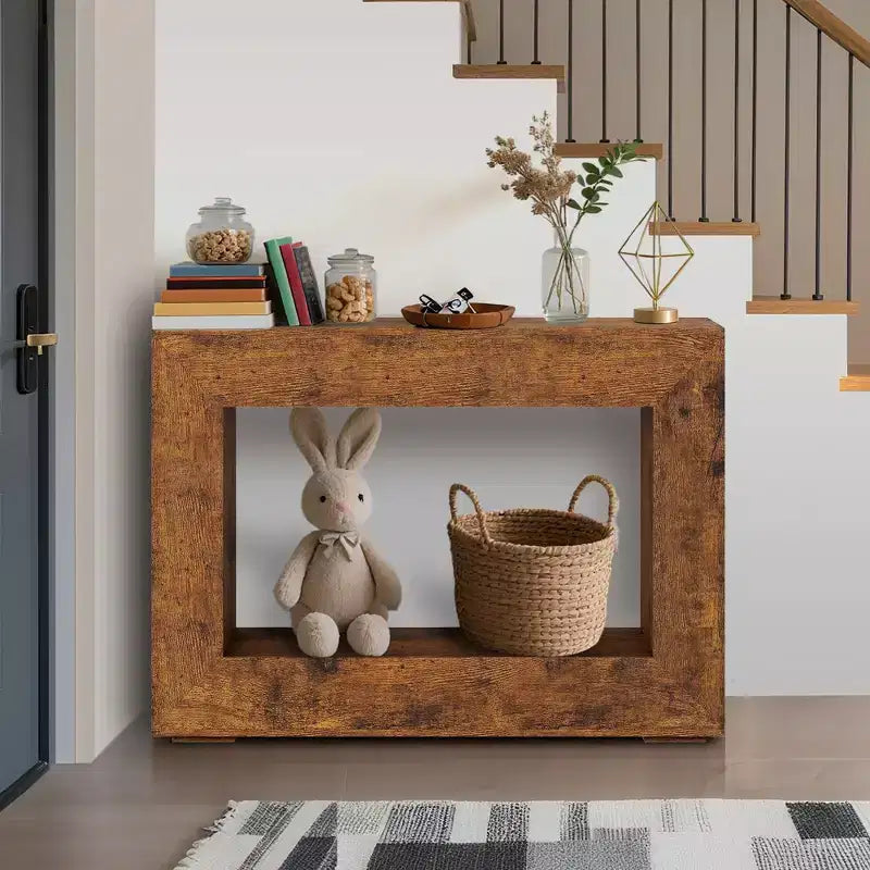 Consolle da divano e ingresso da 1 pezzo, stretta 47", in legno bruciato/marrone naturale stile Farmhouse