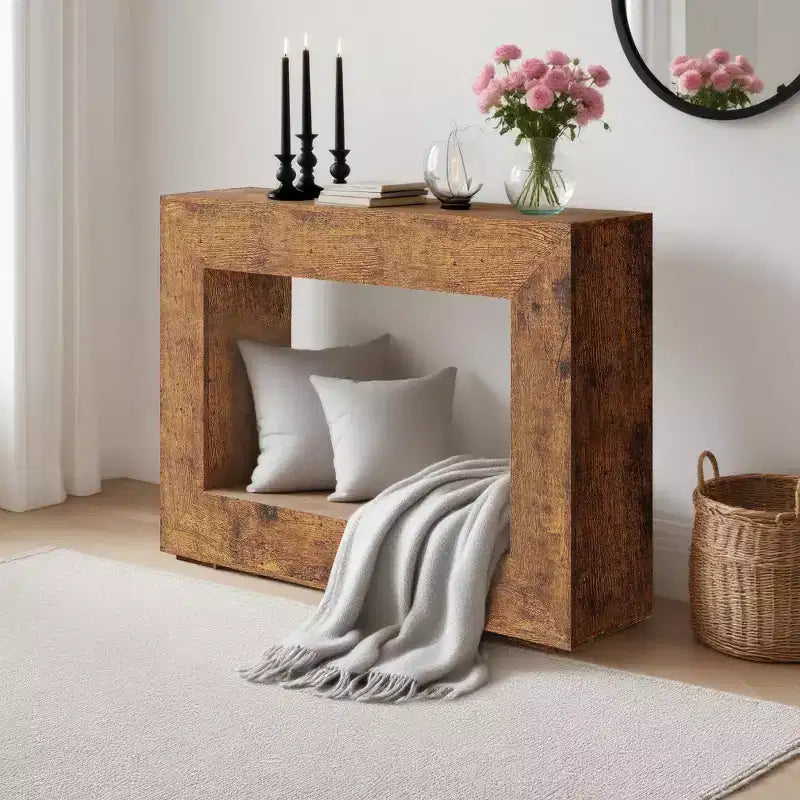 Consolle da divano e ingresso da 1 pezzo, stretta 47", in legno bruciato/marrone naturale stile Farmhouse