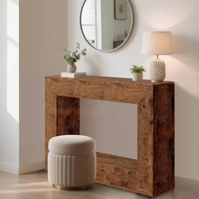 Consolle da divano e ingresso da 1 pezzo, stretta 47", in legno bruciato/marrone naturale stile Farmhouse