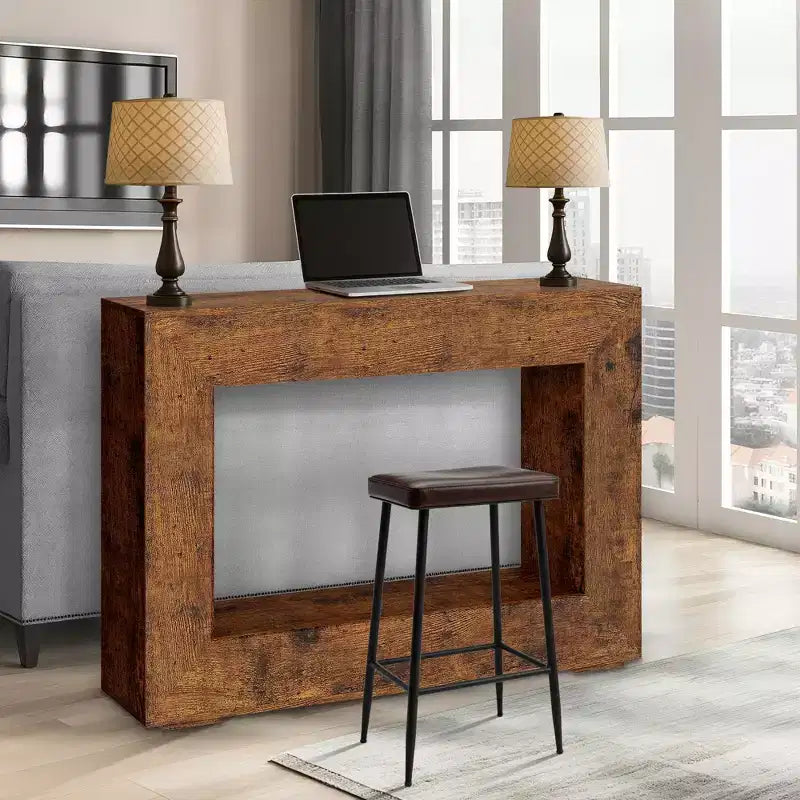 Consolle da divano e ingresso da 1 pezzo, stretta 47", in legno bruciato/marrone naturale stile Farmhouse