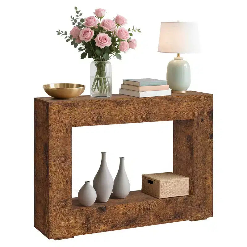 Consolle da divano e ingresso da 1 pezzo, stretta 47", in legno bruciato/marrone naturale stile Farmhouse
