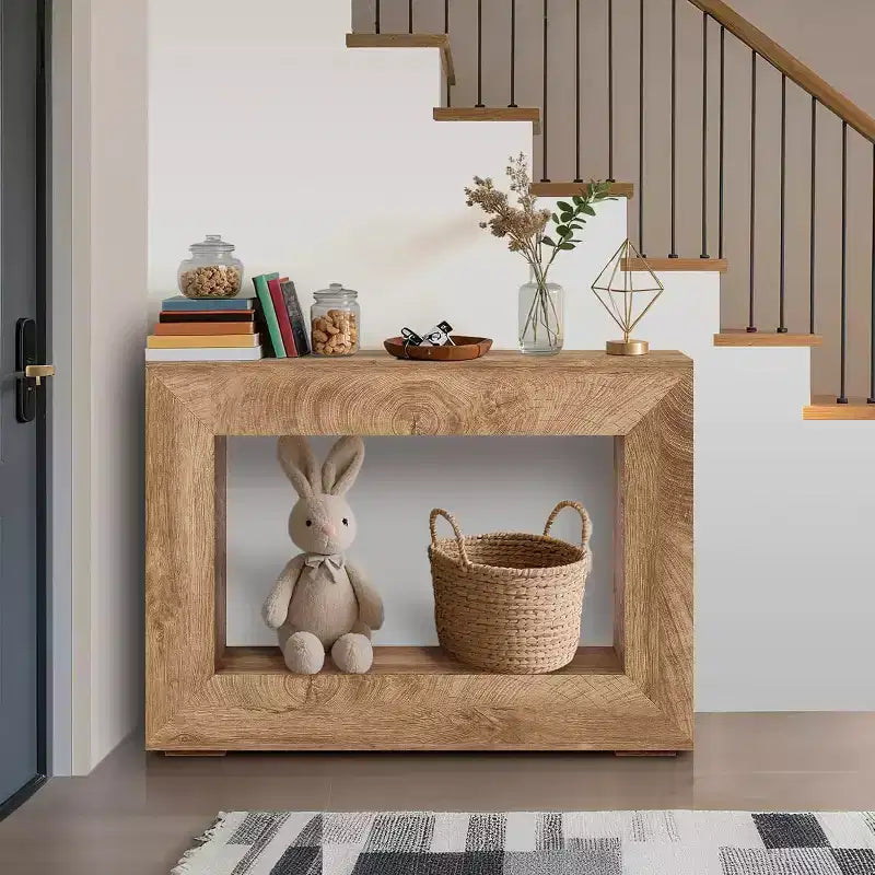Consolle da divano e ingresso da 1 pezzo, stretta 47", in legno bruciato/marrone naturale stile Farmhouse
