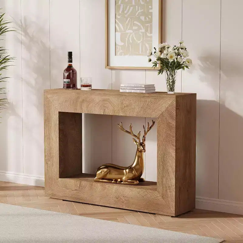 Consolle da divano e ingresso da 1 pezzo, stretta 47", in legno bruciato/marrone naturale stile Farmhouse