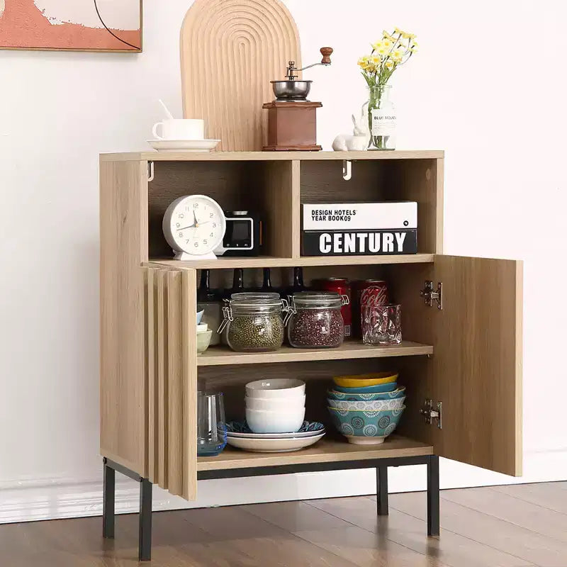 Credenza a due ante Oak Wave Stripe, mobile contenitore effetto legno