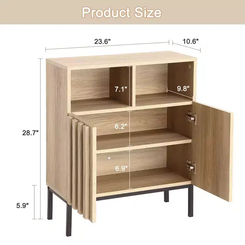 Credenza a due ante Oak Wave Stripe, mobile contenitore effetto legno