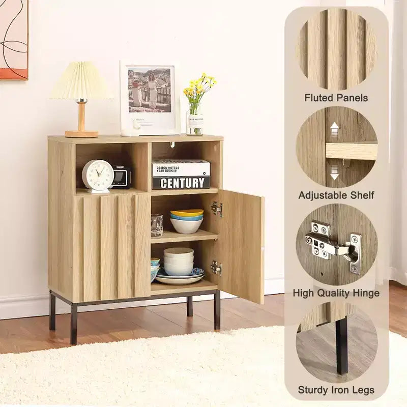 Credenza a due ante Oak Wave Stripe, mobile contenitore effetto legno