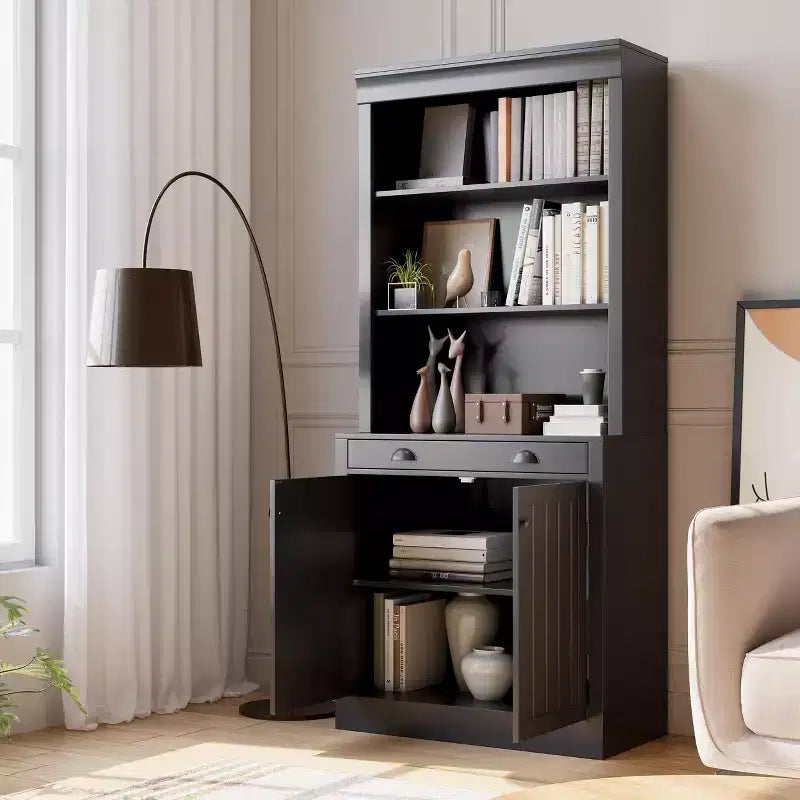 Libreria autoportante a 5 ripiani con scaffali aperti e anta, alta 178 cm