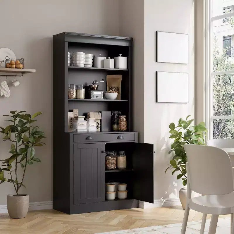 Libreria autoportante a 5 ripiani con scaffali aperti e anta, alta 178 cm