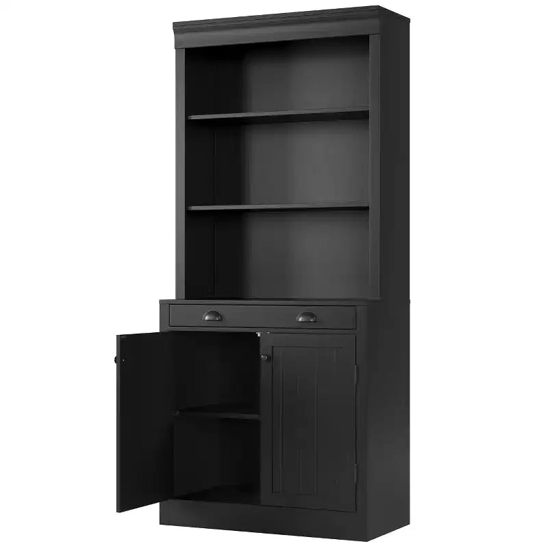 Libreria autoportante a 5 ripiani con scaffali aperti e anta, alta 178 cm