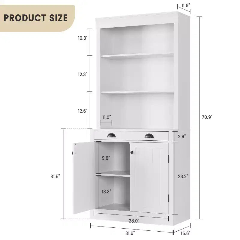 Libreria autoportante a 5 ripiani con scaffali aperti e anta, alta 178 cm