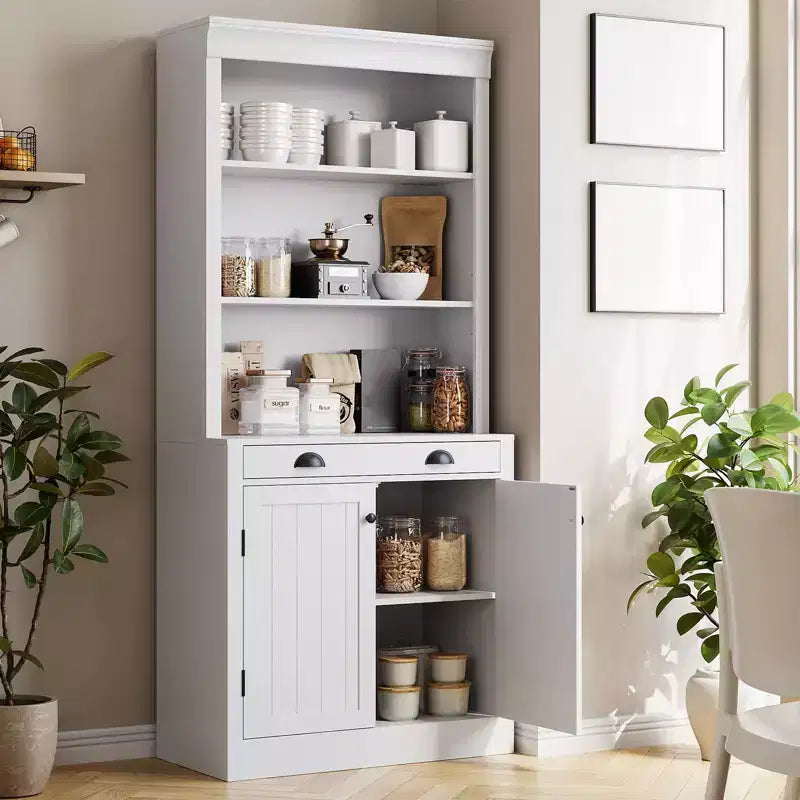 Libreria autoportante a 5 ripiani con scaffali aperti e anta, alta 178 cm