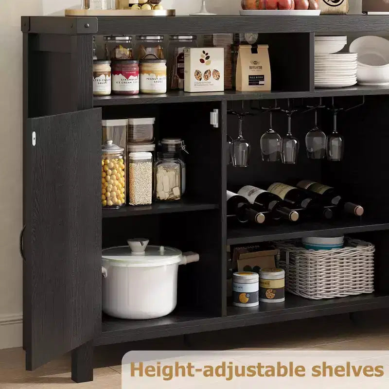 Mobile bar in rattan nero e legno con contenitore