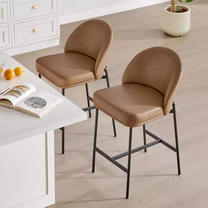 Sgabello da bancone con schienale ad arco e gambe in metallo, imbottito, 1 posto – Nero/Marrone/Crema/Verde