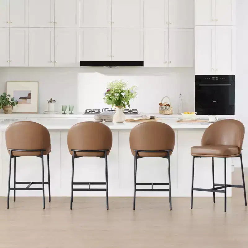 Sgabello da bancone con schienale ad arco e gambe in metallo, imbottito, 1 posto – Nero/Marrone/Crema/Verde