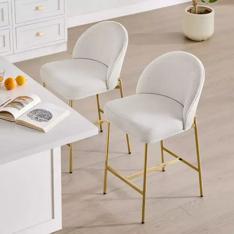 Sgabello da bancone con schienale ad arco e gambe in metallo, imbottito, 1 posto – Nero/Marrone/Crema/Verde