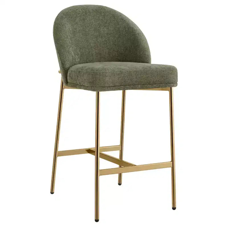 Sgabello da bancone con schienale ad arco e gambe in metallo, imbottito, 1 posto – Nero/Marrone/Crema/Verde