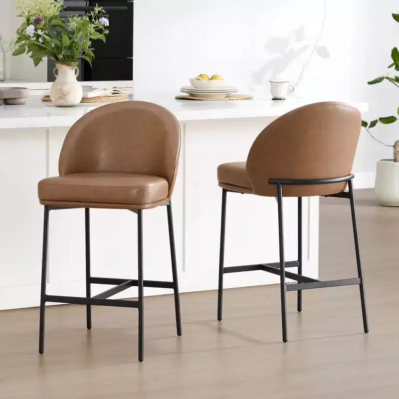 Sgabello da bancone con schienale ad arco e gambe in metallo, imbottito, 1 posto – Nero/Marrone/Crema/Verde