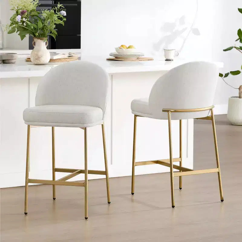 Sgabello da bancone con schienale ad arco e gambe in metallo, imbottito, 1 posto – Nero/Marrone/Crema/Verde