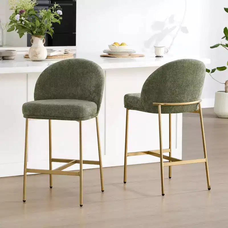 Sgabello da bancone con schienale ad arco e gambe in metallo, imbottito, 1 posto – Nero/Marrone/Crema/Verde