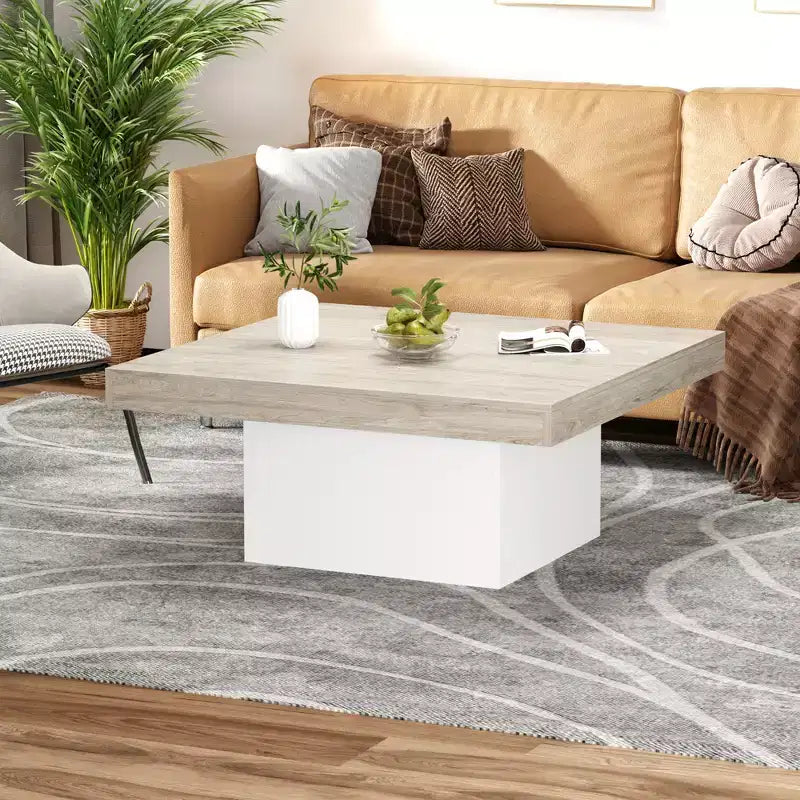 Tavolino da Caffè Quadrato Grigio con Luci LED a 16 Colori, Base a Piedistallo, per 1 Persona