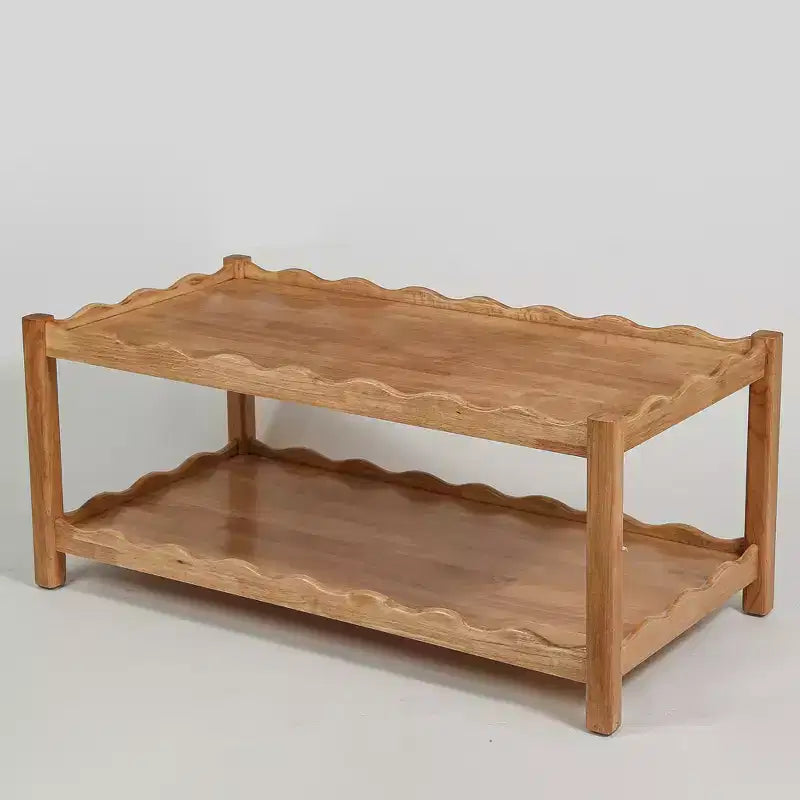 Tavolino da Caffè Rettangolare a 2 Livelli Marrone, Legno Massello di Gomma, Assemblaggio 1 Persona