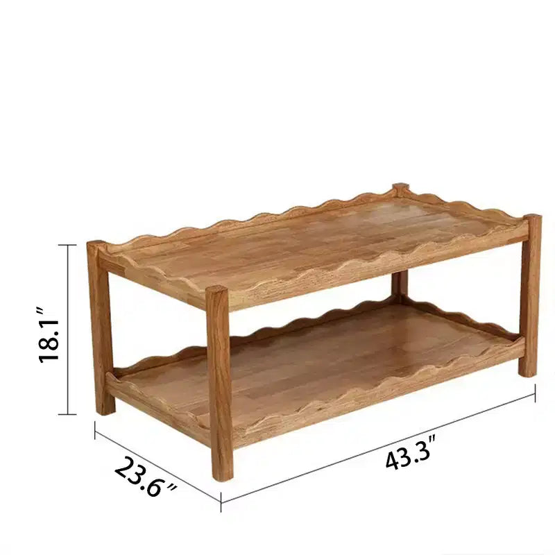 Tavolino da Caffè Rettangolare a 2 Livelli Marrone, Legno Massello di Gomma, Assemblaggio 1 Persona