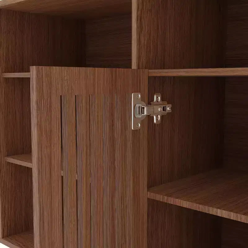 Mobile TV Marrone Rustico per TV da 70", Consolle Multimediale in Legno con 5 Ripiani Aperti e Armadietti Chiusi, Montaggio per 1 Persona