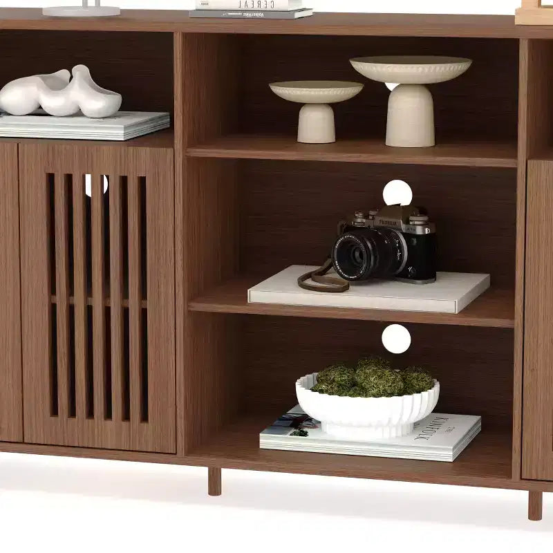 Mobile TV Marrone Rustico per TV da 70", Consolle Multimediale in Legno con 5 Ripiani Aperti e Armadietti Chiusi, Montaggio per 1 Persona
