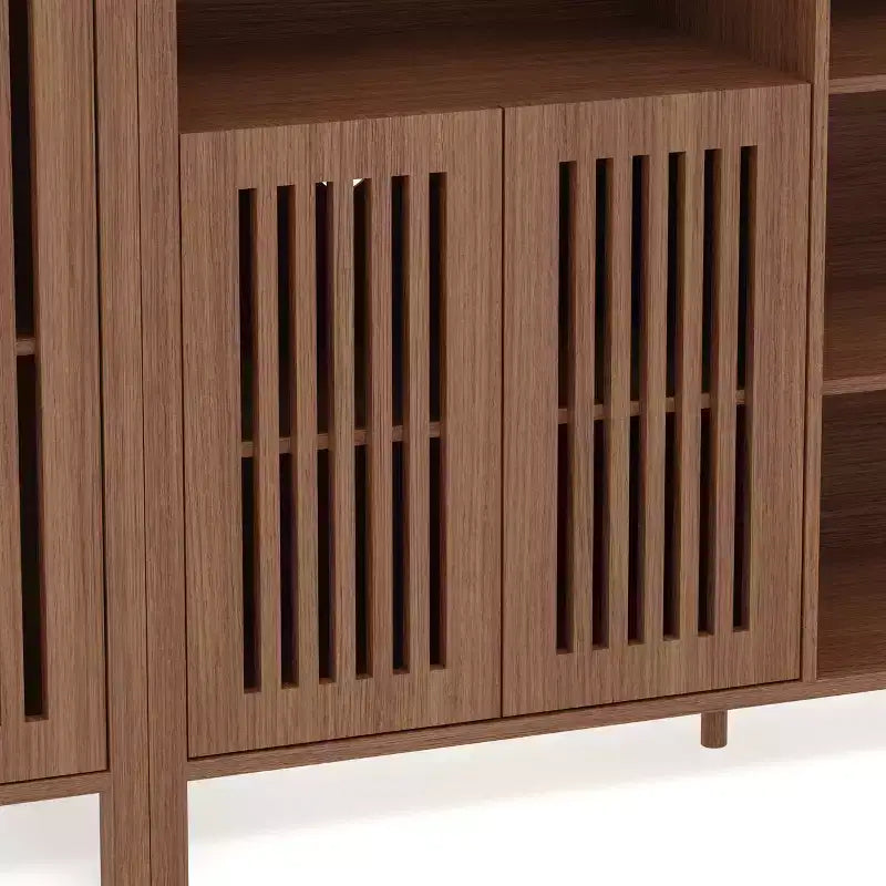 Mobile TV Marrone Rustico per TV da 70", Consolle Multimediale in Legno con 5 Ripiani Aperti e Armadietti Chiusi, Montaggio per 1 Persona