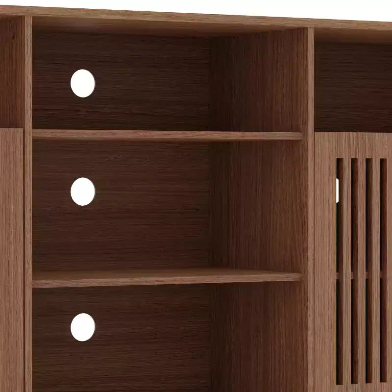 Mobile TV Marrone Rustico per TV da 70", Consolle Multimediale in Legno con 5 Ripiani Aperti e Armadietti Chiusi, Montaggio per 1 Persona