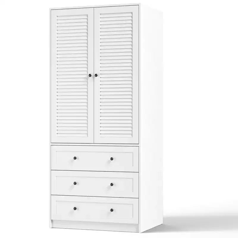 Armadio Autoportante con 2 Ante e 3 Cassetti, Colore Nero / Bianco / Legno