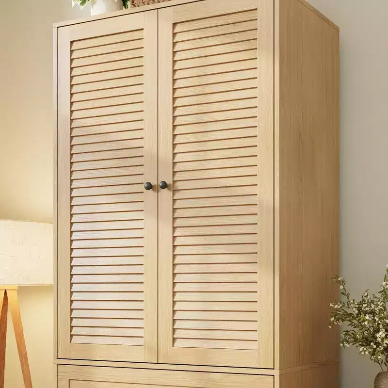 Armadio Autoportante con 2 Ante e 3 Cassetti, Colore Nero / Bianco / Legno