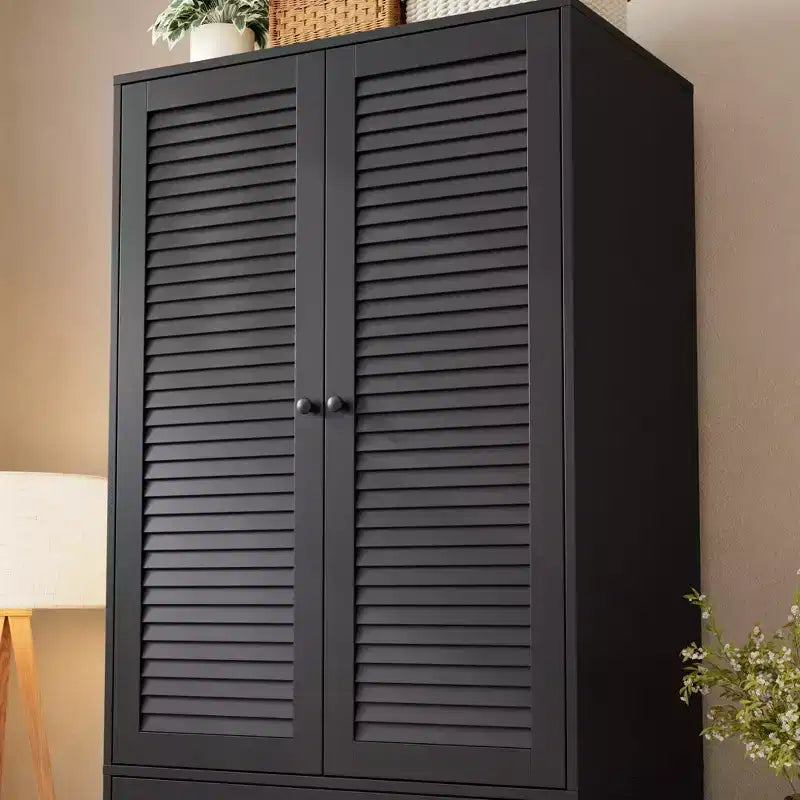 Armadio Autoportante con 2 Ante e 3 Cassetti, Colore Nero / Bianco / Legno