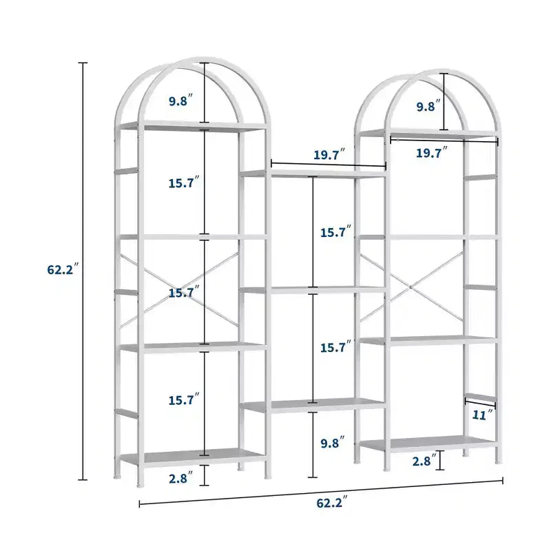 Libreria a 4 Ripiani a Triplo Arco, Nero/Marrone/Bianco, Struttura in Metallo, Scaffale Aperto