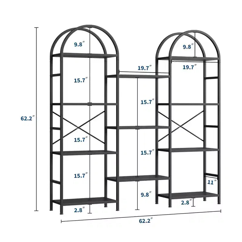 Libreria a 4 Ripiani a Triplo Arco, Nero/Marrone/Bianco, Struttura in Metallo, Scaffale Aperto