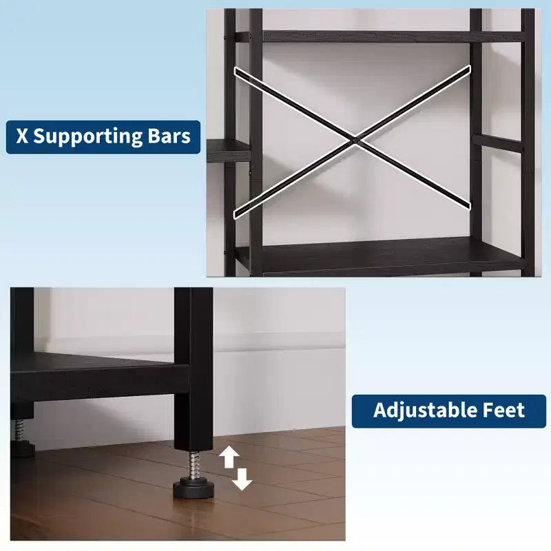 Libreria a 4 Ripiani a Triplo Arco, Nero/Marrone/Bianco, Struttura in Metallo, Scaffale Aperto