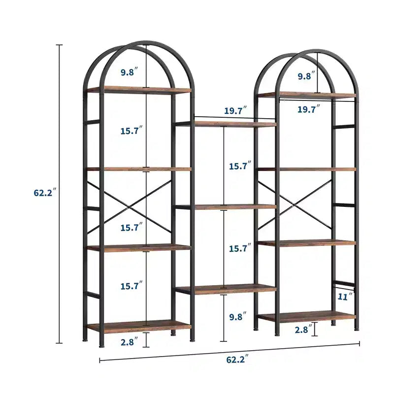 Libreria a 4 Ripiani a Triplo Arco, Nero/Marrone/Bianco, Struttura in Metallo, Scaffale Aperto