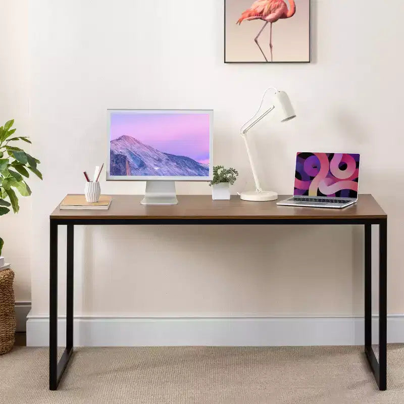 Scrivania con struttura in metallo Marrone / Bianca, 140 cm, 1 persona