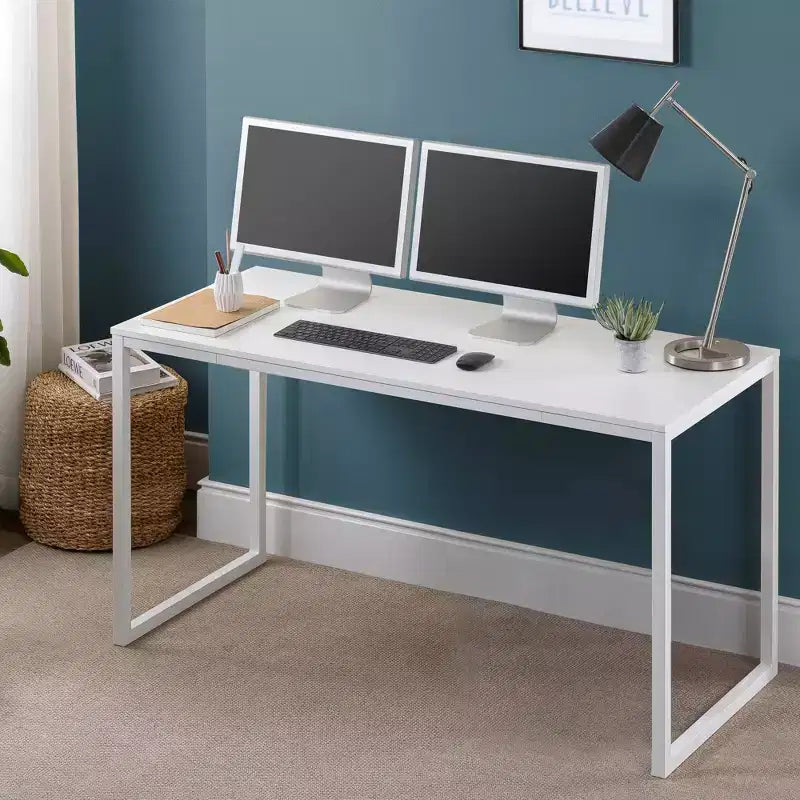 Scrivania con struttura in metallo Marrone / Bianca, 140 cm, 1 persona