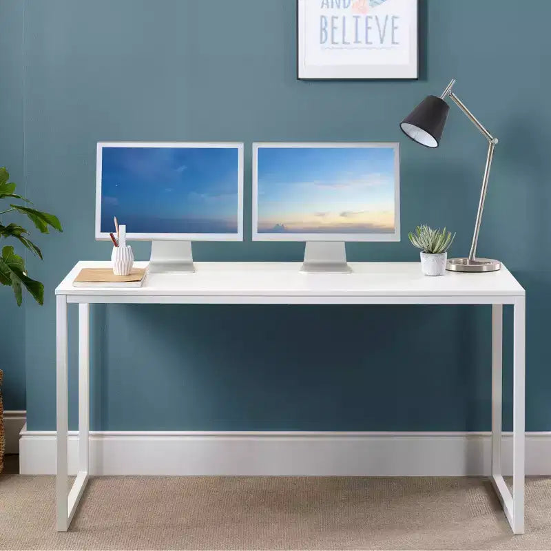 Scrivania con struttura in metallo Marrone / Bianca, 140 cm, 1 persona
